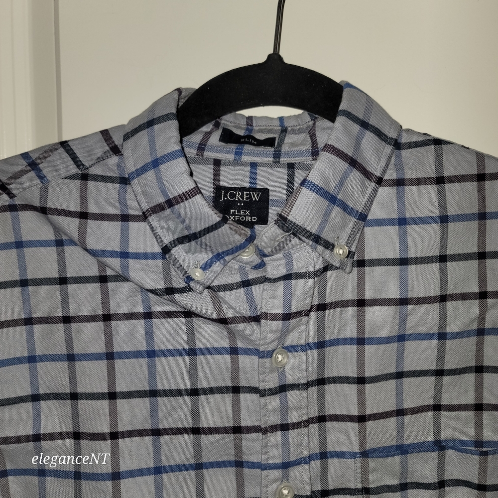 JCrew Blue Men's Blue Plaid Flex Oxford Shirt Sz: Small Slim - Picture 4 of 12
